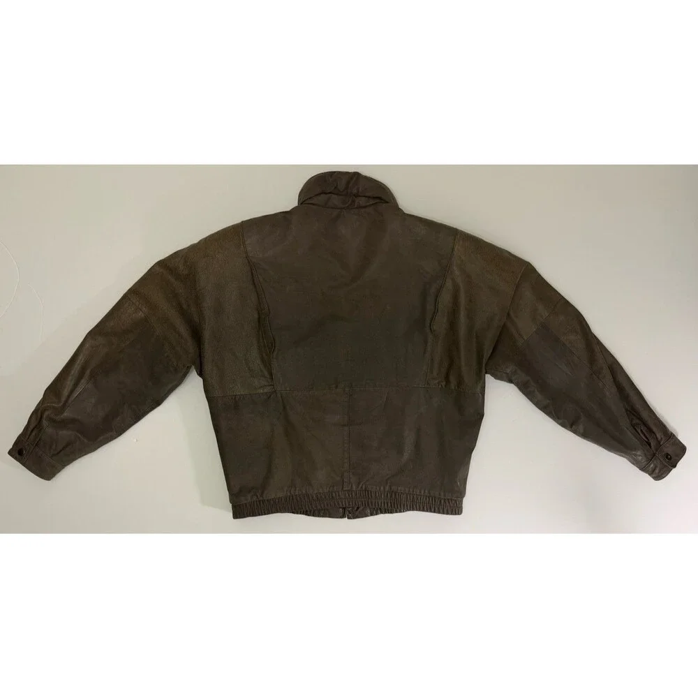 VTG Saxony Bomber Leather Jacket Mens 42 Two Tone Brown Biker Moto 90s Rare